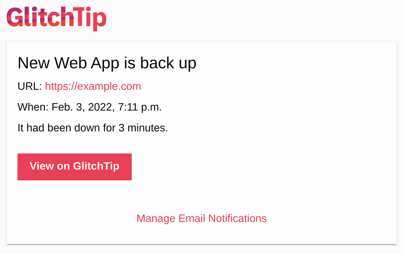 Screenshot of an email for an uptime alert.