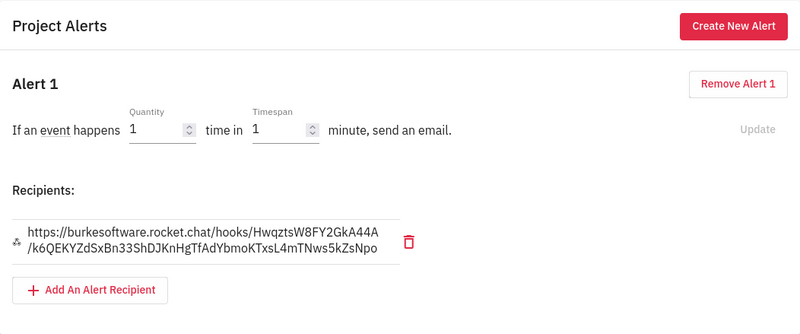 Screenshot of GlitchTip's new webhook notifications
