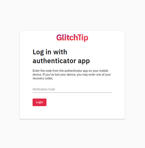 Screenshot of GlitchTip's new MFA login authorization page.