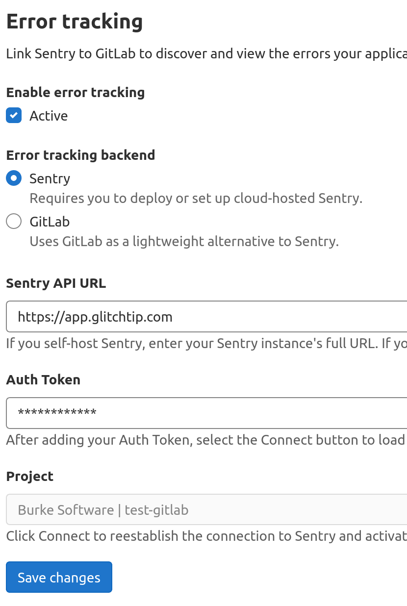 GitLab settings example