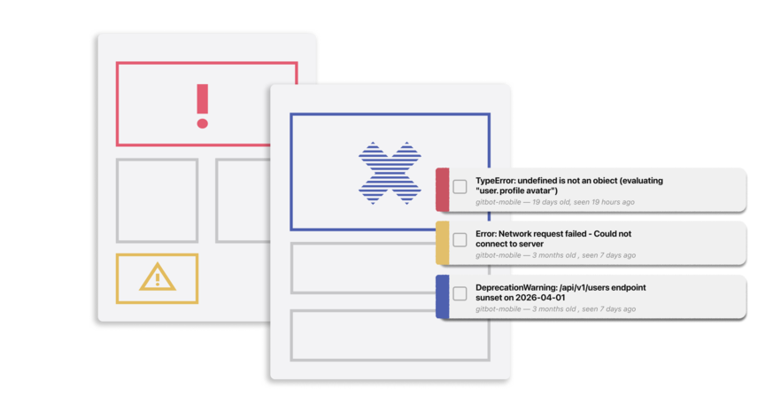 Illustration that shows errors from various sites/apps reporting to GlitchTip