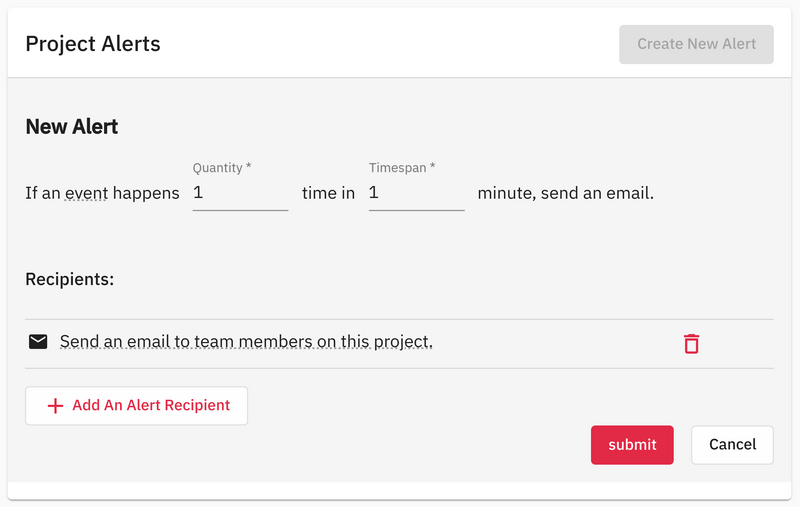 Screenshot of GlitchTip's project alert form.